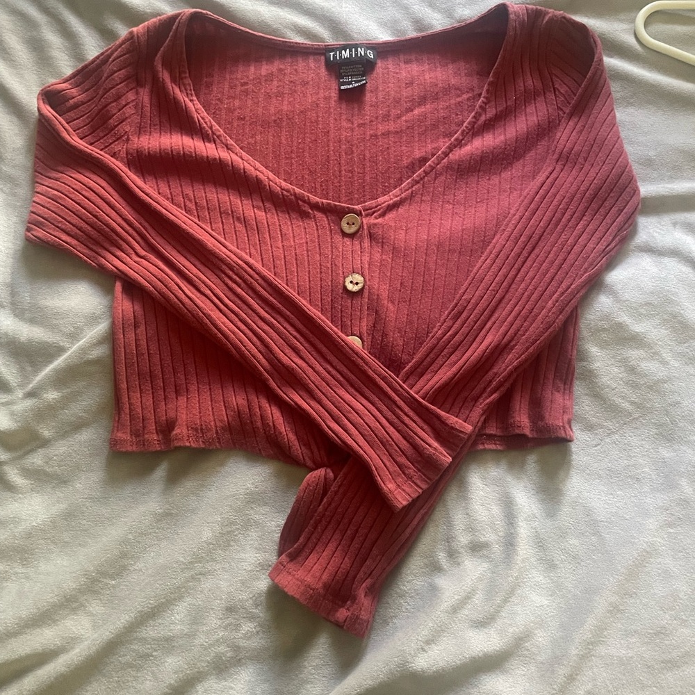 Timing Ribbed Rose Crop Top